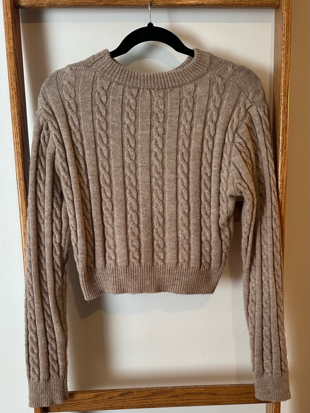 SHEIN Taupe Cable Knit Crewneck Sweater